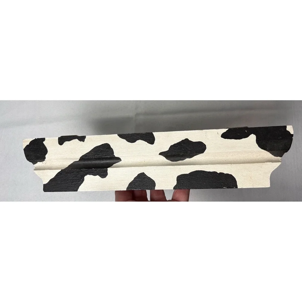 Vintage Cow WOOD WALL Plate SHELF With Cut Out And Cross Stitched Cottage Core